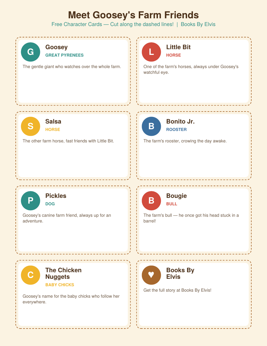 Free printable Meet the Farm Friends character cards