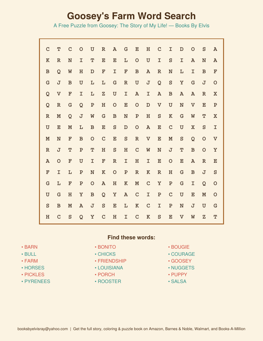Free printable Goosey-themed word search puzzle